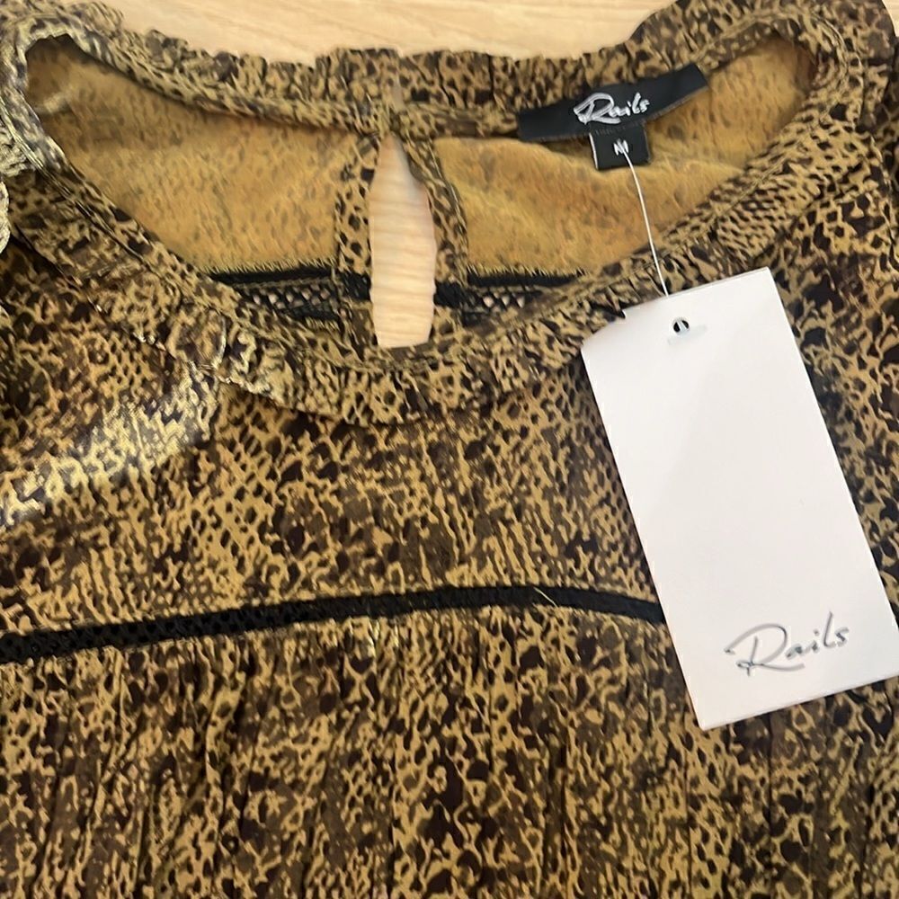 NWT Rails Faren Long Sleeve Ruffle Mini Dress In Sepia Python Size Medium - Picture 6 of 7